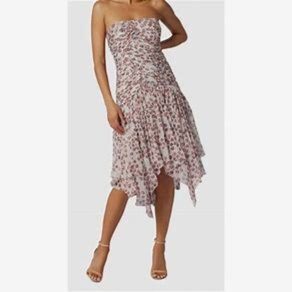 Joie NWT Vivienne Multi Floral Print Ruched Handkerchief Hem Dress Size 0 - Picture 1 of 10